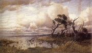 John Mather Wintry weather,Yarra Glen oil painting